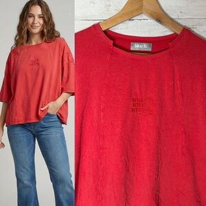 BKE blueb. Wild Wild West Oversized Red Cotton Tee Shirt Women’s Size L Western
